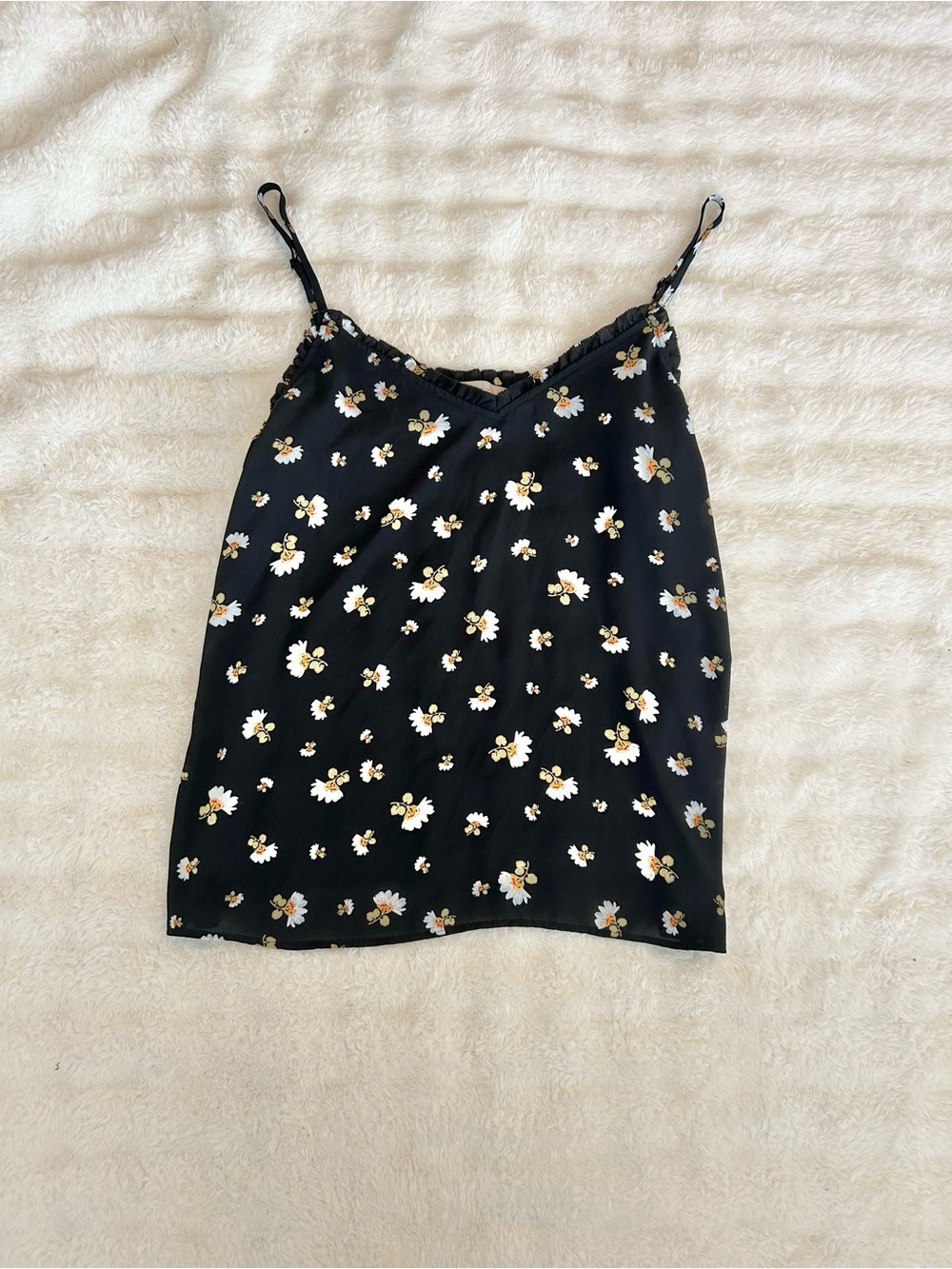 LOFT Black Daisy Floral Cami Tank Top Size Small